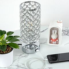 Crystal Bedside Table Lamp With 3-way Dimmable, Touch Control Nightstand Lamps With 2 Usb Ports, Crystal Decorative Table Lamps For Bedroom Living Room Office (bulb Included) - As Pic