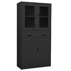 Office Cabinet Anthracite 35.4"x15.7"x70.9" Steel And Tempered Glass - Anthracite