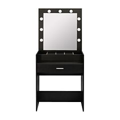 Home Source Dressing Table Set With Mirror And Fool Efficiency Unit, 15 Mm Particle Board, With 1 Drawer And 9-bulb Rt - Black