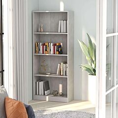 4-tier Book Cabinet Concrete Gray 23.6"x9.4"x55.9" Chipboard - Grey