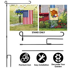 Garden Flag Stand Flagpole Weatherproof Wrought Iron Coated Yard Flag Holder For Yard Flag Party Banner Fits 11.8x17.7in Flag - Black