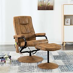 Massage Chair With Foot Stool Brown Faux Suede Leather - Brown