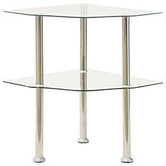 2-tier Side Table Transparent 15"x15"x19.7" Tempered Glass - Transparent