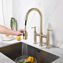 Kitchen Sink Bridge Kitchen Faucet With Pull-down Sprayhead In Spot - As Pic