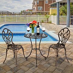Cast Aluminum Outdoor 3 Piece Tulip Bistro Set Of Table And Chairs Xh - Bronze