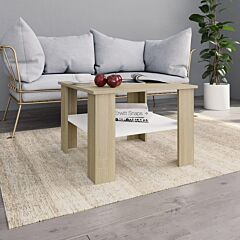 Coffee Table White And Sonoma Oak 23.6"x23.6"x16.5" Chipboard - Multicolour