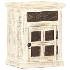 Bedside Cabinet White 15.7"x11.8"x19.7" Solid Mango Wood - White