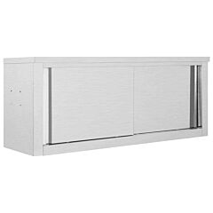 Kitchen Wall Cabinet With Sliding Doors 47.2"x15.7"x19.7" Stainless Steel - Grey