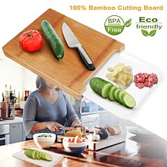 Bamboo Cutting Board With Sliding Draw Tray Bpa-free Anti-bacterial Chopping Board - Bamboo