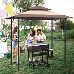 Outdoor Grill Gazebo 8 X 5 Ft, Shelter Tent, Double Tier Soft Top Canopy And Steel Frame With Hook And Bar Counters - As Pic