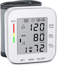 Blood Pressure Monitor Wrist Bp Monitor Large Lcd Display Adjustable Wrist Cuff 5.31-7.68inch Automatic 90x2 Sets Memory For Home Use - White