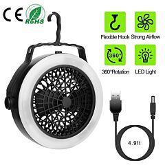 Portable Camping Led Fan 2 In 1 Outdoor Battery/usb Operated Hanging Hook Camping Hiking Travel Lantern Cooling Fan - Black & White