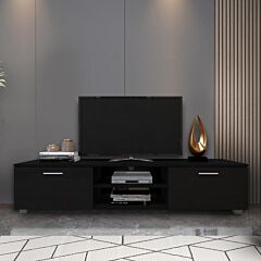Black Tv Stand For 70 Inch Tv Stands, Media Console Entertainment Center Television Table, 2 Storage Cabinet With Open Shelves For Living Room Bedroom Yf - Black