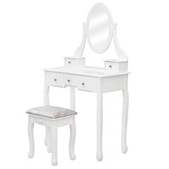 Fch Single Mirror 5 Drawer Dressing Table White Rt - White