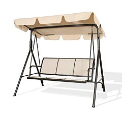 Upland 3-seater Outdoor Adjustable Canopy Porch Swing Chair For Patio, Garden, Poolside, Balcony W/armrests, Textilene Fabric, Steel Frame - Beige