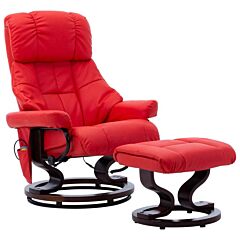 Massage Reclining Chair Red Faux Leather And Bentwood - Red