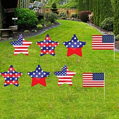 8pcs 4th Of July Yard Signs With Stakes Patriotic Star Ornament For Garden Decor - As Photo Shows