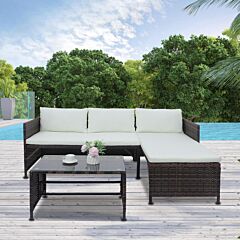 Outdoor 3pcs 1 Double Seat 1 Chaise Seat 1 Coffee Table Combination Sofa Rattan Sofa Set  Xh - Brown Gradient Rattan Beige Cushion