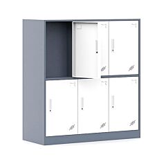 6 Doors Metal Storage Cabinet With Card Slot, Organizer,shoes And Bags Steel Locker For Office, Home, Bank, School, Gym (coffee) - Gray+white