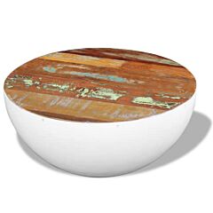 Bowl Shaped Coffee Table Solid Reclaimed Wood 23.6"x23.6"x11.8" - White