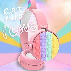 Fidget Headphones Kids Toy Headset, Wireless Bluetooth Headphone Pop Bubble On-ear Headphone Fidget Toy Rainbow Color Fidget Headset For Children Adults (pink-cat) - As Pic