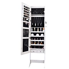Full Mirror Makeup Mirror Cabinet 2 Drawers 5 Layers Storage Cabinet Solid Wood Pattern Covered I-shaped Base Floor Jewelry Mirror Cabinet White (including Led) Yf - White