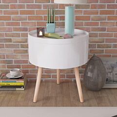Side Table With Serving Tray Round 15.6"x17.5" White - White