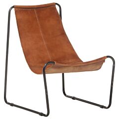 Relaxing Chair Brown Real Leather - Brown