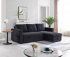 Sectional Sofa With Pulled Out Bed;  2 Seats Sofa And Reversible Chaise With Storage;  Both Hands With Copper Nail - Gray