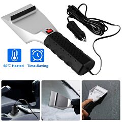 12v Car Electric Heated Ice Snow Scraper Window Ice Remover W/squeegee 14ft Cable - Silver