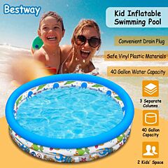 48x10in Inflatable Swimming Pool Blow Up Family Pool For 2 Kids Foldable Swim Ball Pool Center - Blue
