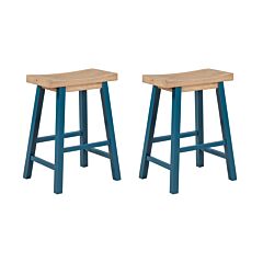 Farmhouse Rustic 2-piece Counter Height Wood Kitchen Dining Stools For Small Places, Light Walnut+blue - Walnut