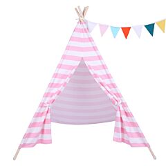 Indian Tent Children Teepee Tent Baby Indoor Dollhouse With Small Coloured Flags Roller Shade And Pocket  Xh - Pink And White Stripes