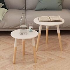 Side Table Set 2 Pieces Solid Pinewood White - White