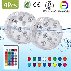 4pcs Submersible Rgb Led Lights Ip68 Waterproof Underwater Color Changing Lamps Remote Control - White