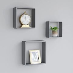 Wall Cube Shelves 3 Pcs Gray Mdf - Grey