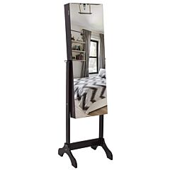 Full Mirror Wooden Floor Standing 4-layer Shelf With Inner Mirror Jewelry Storage Adjustable Mirror Cabinet - Dark Brown--ys - As Picture