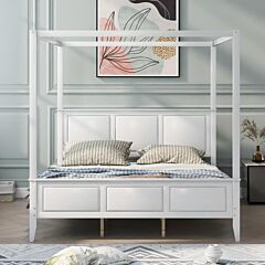 King Size Canopy Platform Bed With Headboard And Footboard,with Slat Support Leg,white - White