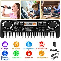 61 Keys Digital Music Electronic Keyboard Electric Piano Musical Instrument Kids Learning Keyboard - Black