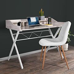 43.3 Inches Computer Desk With 3 Open Cubbies - Beige &amp; White - As Picture