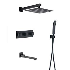 Rbrohant 10 Inch Tub And Shower Faucet Sets Complete, Bathroom Wall Mount 3-function Rainfall Shower Head System, Contain Shower Faucet Rough-in Valve Body And Trim. Matte Black Rcs85008mb - Black