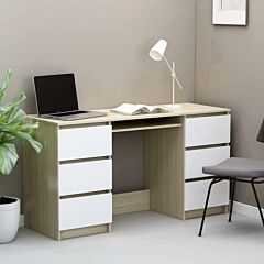 Writing Desk White And Sonoma Oak 55.1"x19.7"x30.3" Chipboard - Beige