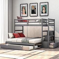 Twin Over Twin/king Bunk Bed With Twin Size Trundle - Gray