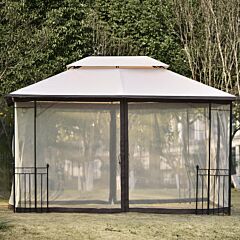 13 Ft. W X 9.7 Ft. D Iron Patio Outdoor Gazebo, Double Roof Soft Canopy Garden Backyard Gazebo With Mosquito Netting Suitable For Lawn, Garden, Backyard And Deck - Khaki