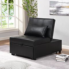 Contemporary Faux Leather Folding Ottoman Sofa Bed  Black - Black