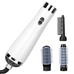 3 In 1 Hot Air Brush One-step Hair Dryer Comb 3 Interchangeable Brush Combs Volumizer Hair Curler Straightener - White