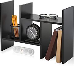 Desktop Organizer Office Storage Rack Adjustable Wood Display Stand Shelf Rack Counter Top Bookcase - White