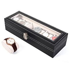 6 Compartments High-grade Leather Watch Collection Storage Box Black--ys - Black