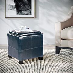 18'' Wide Faux Leather Tufted Square Storage Ottoman With Storage - Dark Blue