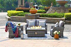 Direct Wicker Fire Pit Table With Chair Rattan Wicker Sofa Set Out Door Furniture Garden Set - Grey